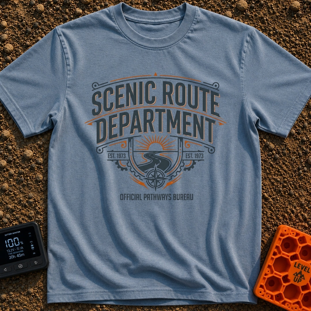 Scenic Route Department - T-Shirt in Blue Jean - A vintage-style emblem featuring the text "SCENIC ROUTE DEPARTMENT" and...