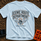 Scenic Route Department - T-Shirt in Chambray - A vintage-style emblem featuring the text "SCENIC ROUTE DEPARTMENT" and...