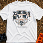 Scenic Route Department - T-Shirt in White - A vintage-style emblem featuring the text "SCENIC ROUTE DEPARTMENT" and...