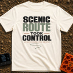 Scenic Route Took Control - T-Shirt in Ivory - Text-based design reading "SCENIC ROUTE TOOK CONTROL" in large block...