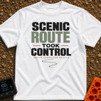Scenic Route Took Control - T-Shirt in White - Text-based design reading "SCENIC ROUTE TOOK CONTROL" in large block...