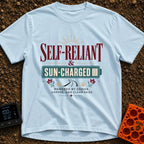 Sun Charged Nomad - T-Shirt in Chambray - Typographic design featuring the words "SELF-RELIANT & SUN-CHARGED" enclosed in...