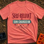 Sun Charged Nomad - T-Shirt in Watermelon - Typographic design featuring the words "SELF-RELIANT & SUN-CHARGED" enclosed...