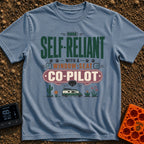 Self Reliant Paw Pilot - T-Shirt in Blue Jean - A typographic design displaying the phrase "Self-Reliant With A...