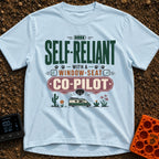 Self Reliant Paw Pilot - T-Shirt in Chambray - A typographic design displaying the phrase "Self-Reliant With A...