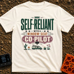 Self Reliant Paw Pilot - T-Shirt in Ivory - A typographic design displaying the phrase "Self-Reliant With A Window-Seat...
