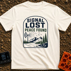 Lost Bars Found Peace - T-Shirt in Ivory - A badge design featuring a cell tower with signal waves that dissolve into...