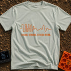 Signal Strong Stress Less - T-Shirt in Bay - An orange continuous line drawing that begins as a rigid, erratic square...