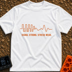 Signal Strong Stress Less - T-Shirt in White - An orange continuous line drawing that begins as a rigid, erratic square...
