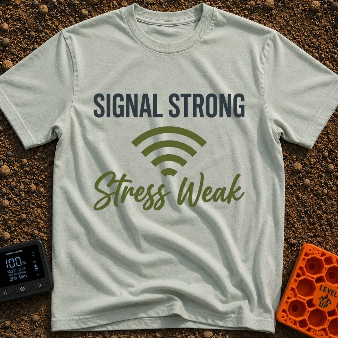 Wi-Fi Zen Mode - T-Shirt in Bay - The design features the text "SIGNAL STRONG" in bold block letters above a full Wi-Fi...