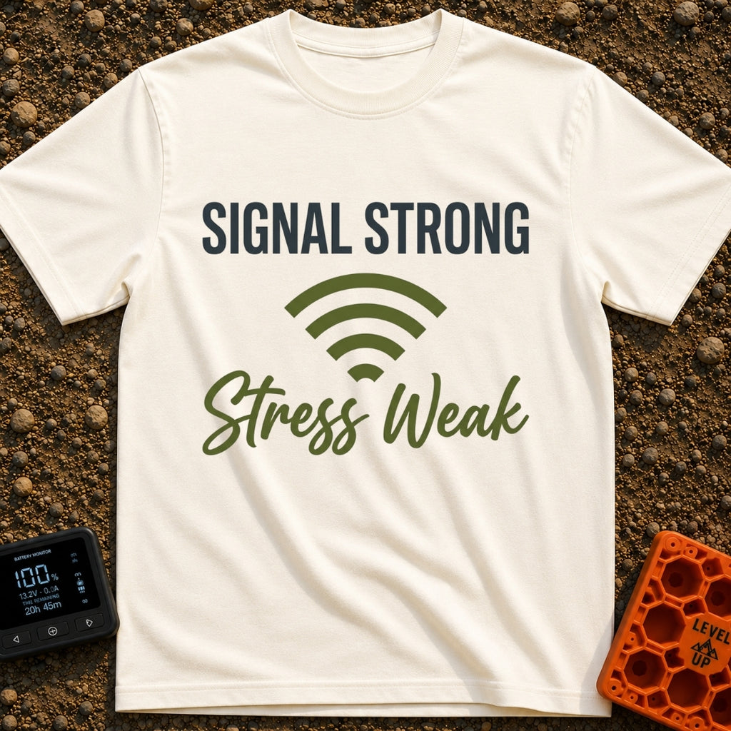 Wi-Fi Zen Mode - T-Shirt in Ivory - The design features the text "SIGNAL STRONG" in bold block letters above a full Wi-Fi...