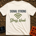 Wi-Fi Zen Mode - T-Shirt in Ivory - The design features the text "SIGNAL STRONG" in bold block letters above a full Wi-Fi...