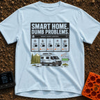 Smart Home Dumb Problems - T-Shirt in Chambray - A graphic showing a mock "Smart Home Control" interface with switches...