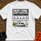 Smart Home Dumb Problems - T-Shirt in White - A graphic showing a mock "Smart Home Control" interface with switches for...