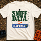 Loading Sniff Data - T-Shirt in Ivory - Text reading "SNIFF DATA" over an orange greater-than symbol and a blue "MAP...