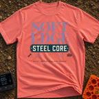 Soft Edge Steel Core - T-Shirt in Watermelon - A typographic design featuring the text 'SOFT EDGE' in large purple...