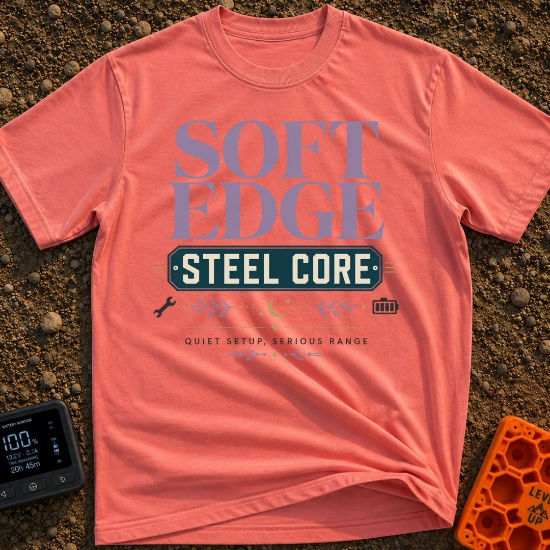 Soft Edge Steel Core - T-Shirt in Watermelon - A typographic design featuring the text 'SOFT EDGE' in large purple...