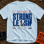 Soft Light Lead - T-Shirt in Chambray - A typographic design featuring the words 'SOFT LIGHT STRONG LEASH' integrated...