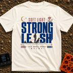 Soft Light Lead - T-Shirt in Ivory - A typographic design featuring the words 'SOFT LIGHT STRONG LEASH' integrated with a...