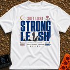 Soft Light Lead - T-Shirt in White - A typographic design featuring the words 'SOFT LIGHT STRONG LEASH' integrated with a...