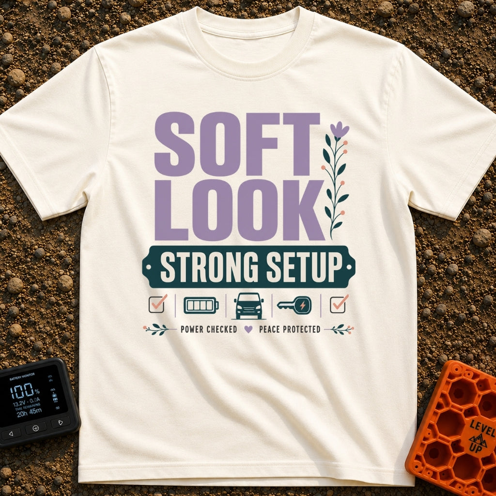 Soft Look Hard Wired - T-Shirt in Ivory - The design features the text "SOFT LOOK" in large purple letters beside a...