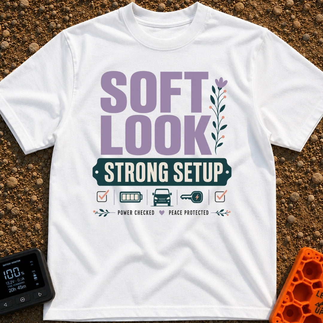 Soft Look Hard Wired - T-Shirt in White - The design features the text "SOFT LOOK" in large purple letters beside a...