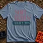 Wired For The Wild - T-Shirt in Blue Jean - A typographic design featuring the words "SOFT TRAILS" in large serif letters...