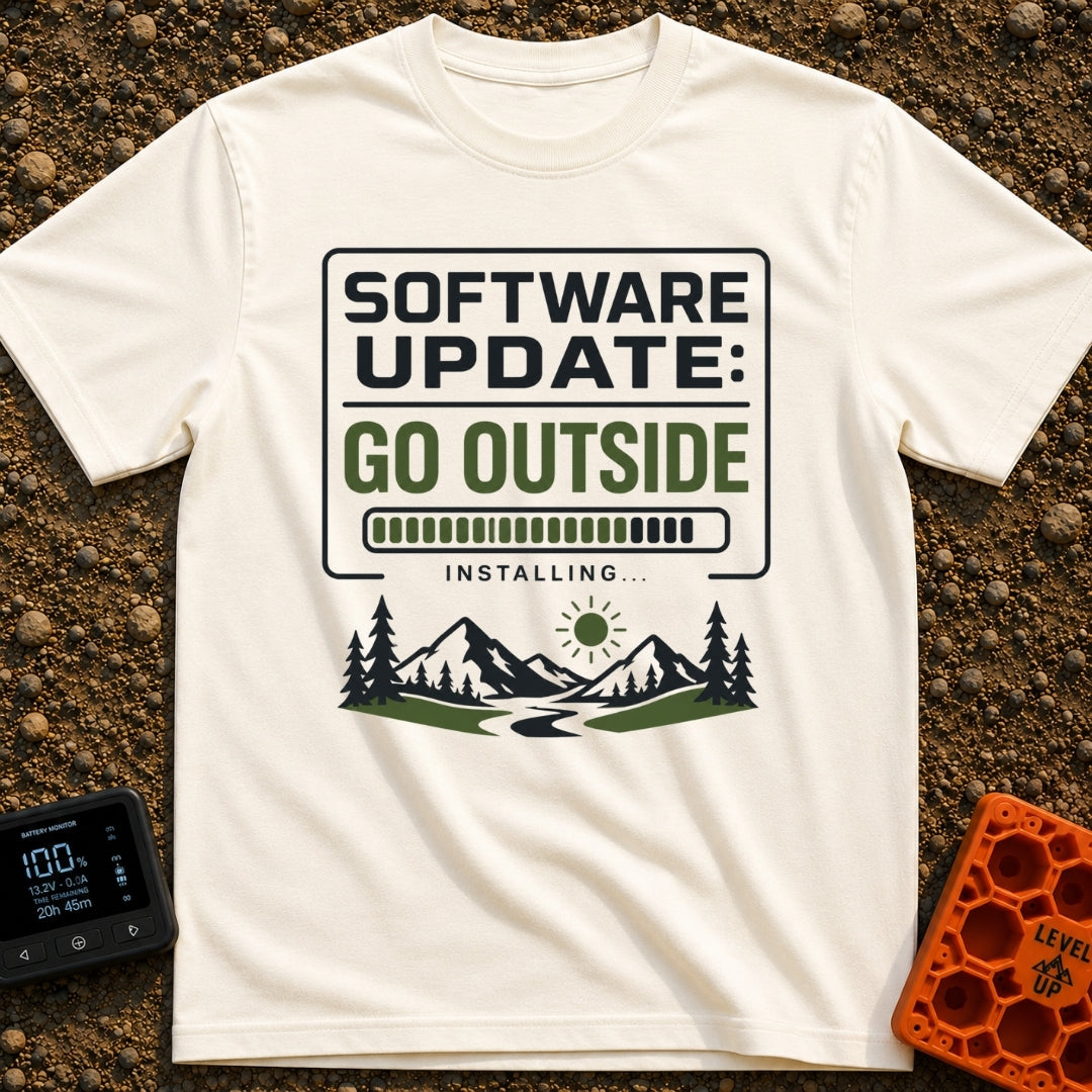 Log Off Go Outside - T-Shirt in Ivory - A graphic featuring the text "SOFTWARE UPDATE: GO OUTSIDE" above a loading...
