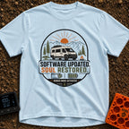 Soul Update Complete - T-Shirt in Chambray - A circular badge design featuring a white camper van parked beside a...