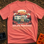 Fully Charged Zen - T-Shirt in Watermelon - An illustration of a green and cream camper van parked in front of mountains...