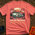 Charged Camper Zen - T-Shirt in Watermelon - A stylized illustration of a green camper van parked in a mountain landscape...