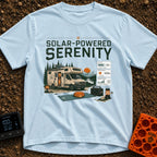 Solar State of Mind - T-Shirt in Chambray - A camper van with a roof-mounted solar panel is parked by a lake and...