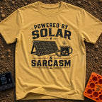 Solar Powered Sarcasm - T-Shirt in Mustard - A distressed black and white illustration showing the text "POWERED BY SOLAR...