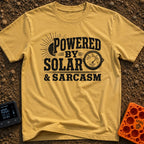 Solar Powered Snark - T-Shirt in Mustard - A distressed typography design reading "POWERED BY SOLAR & SARCASM" featuring...