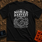 Solar Farmers Almanac - T-Shirt in Black - A black-and-white vintage-style illustration showing a round weather barometer...