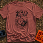 Solar Farmers Almanac - T-Shirt in Brick - A black-and-white vintage-style illustration showing a round weather barometer...