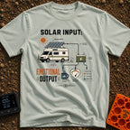 Solar Powered Feelings - T-Shirt in Bay - A schematic diagram showing a camper van with a roof-mounted solar panel...