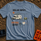 Solar Powered Feelings - T-Shirt in Blue Jean - A schematic diagram showing a camper van with a roof-mounted solar panel...
