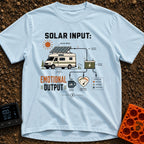 Solar Powered Feelings - T-Shirt in Chambray - A schematic diagram showing a camper van with a roof-mounted solar panel...