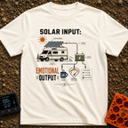 Solar Powered Feelings - T-Shirt in Ivory - A schematic diagram showing a camper van with a roof-mounted solar panel...