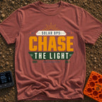 Solar Ops Light Chaser - T-Shirt in Brick - A typography-based design featuring the text "SOLAR OPS: CHASE THE LIGHT" and...