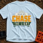 Solar Ops Light Chaser - T-Shirt in Chambray - A typography-based design featuring the text "SOLAR OPS: CHASE THE LIGHT"...