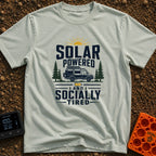 Solar Powered Socially Tired - T-Shirt in Bay - A graphic featuring the text "SOLAR POWERED AND SOCIALLY TIRED"...