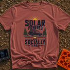 Solar Powered Socially Tired - T-Shirt in Brick - A graphic featuring the text "SOLAR POWERED AND SOCIALLY TIRED"...
