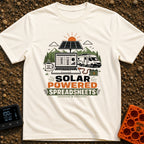 Solar Powered Spreadsheets - T-Shirt in Ivory - An illustration of an open laptop displaying a spreadsheet, plugged into...
