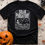 Waiting On A Watt - T-Shirt in Black - A black and white illustration of a skeleton sitting in a folding camp chair in a...