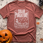 Waiting On A Watt - T-Shirt in Brick - A black and white illustration of a skeleton sitting in a folding camp chair in a...