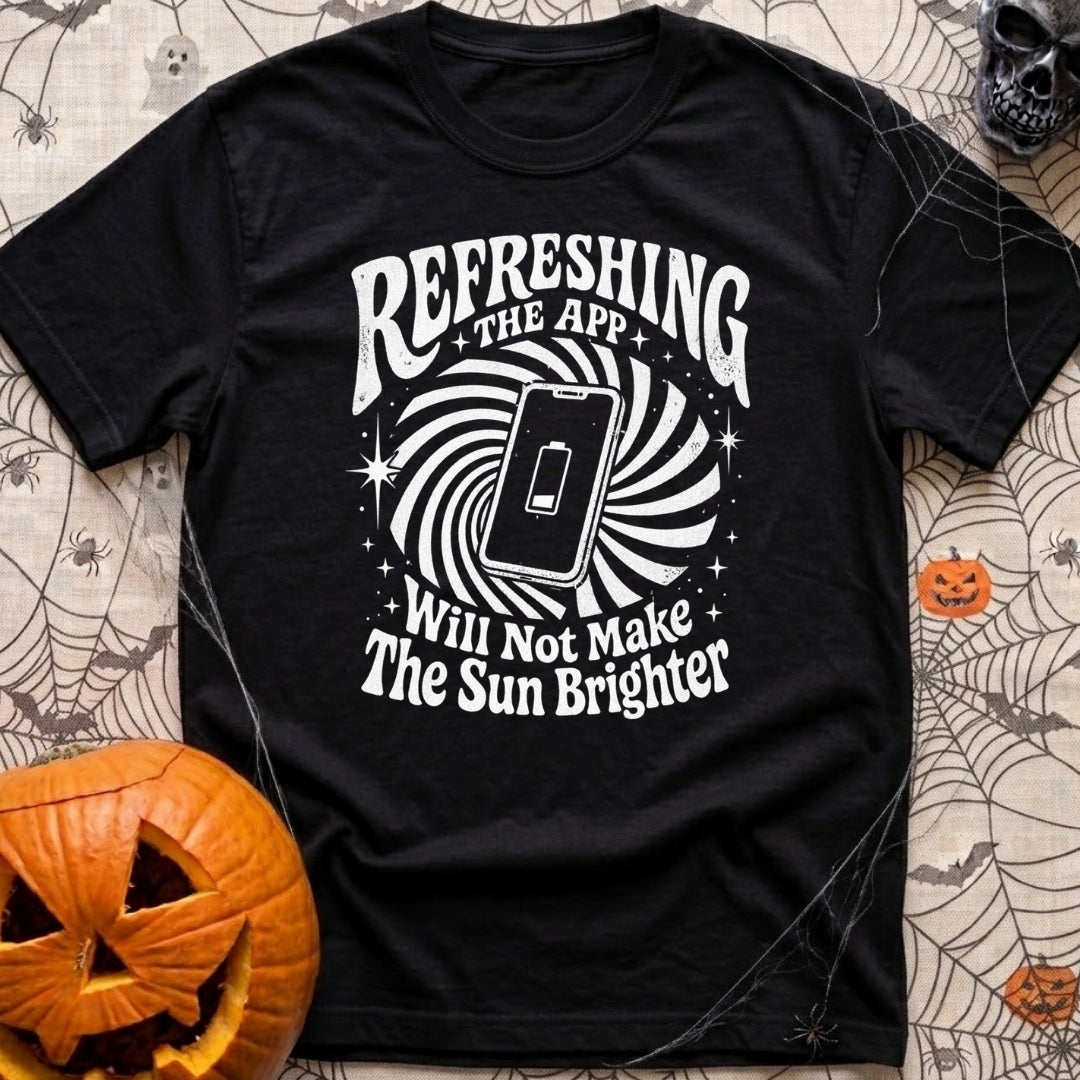 Solar Power Nap - T-Shirt in Black - A white graphic featuring a smartphone displaying a battery icon in the center of a...