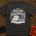 Solar Powered Pivot Tables - T-Shirt in Graphite - A vintage mechanical adding machine is shown wired directly to a...