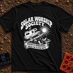 Solar Power Trip - T-Shirt in Black - A black-and-white illustration of a rugged 4x4 camper van with roof-mounted solar...